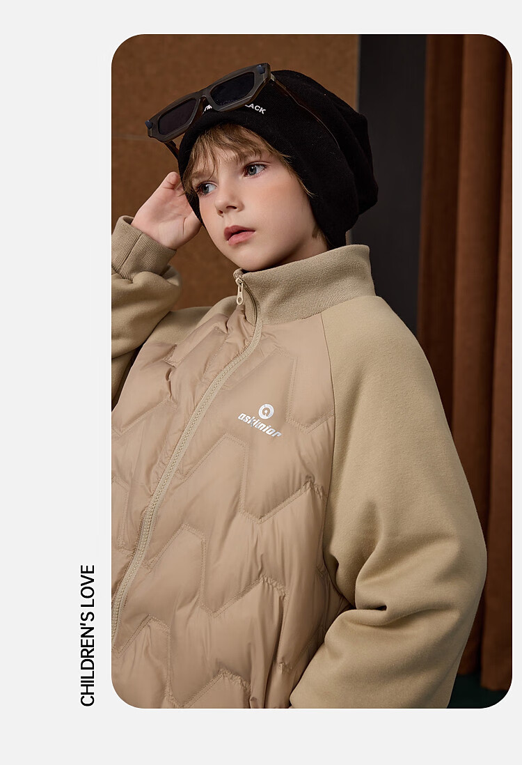 ASK JUNIOR Boys' Down Jacket Autumn Winter Warm 90% Down Raglan Sleeve Zip-up Coat Black 160cm 45