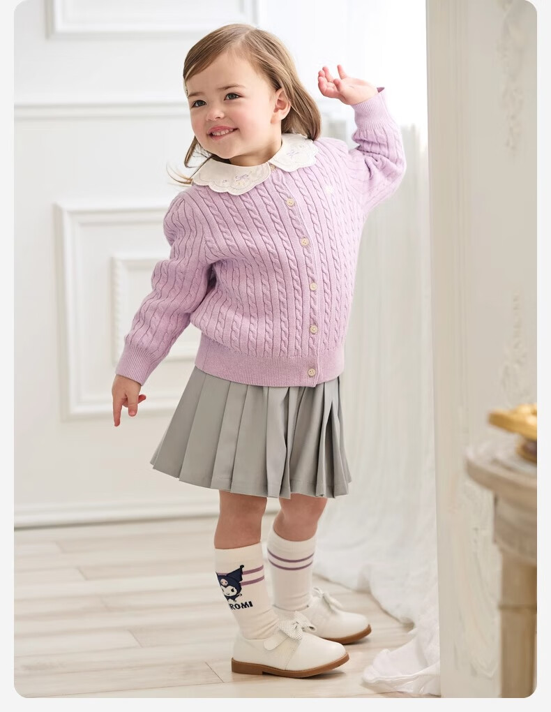 DAVE & BELLA Kuromi Collaboration Children's Mid-Calf Socks, Girls' Autumn School-Style Socks, Stylish 8