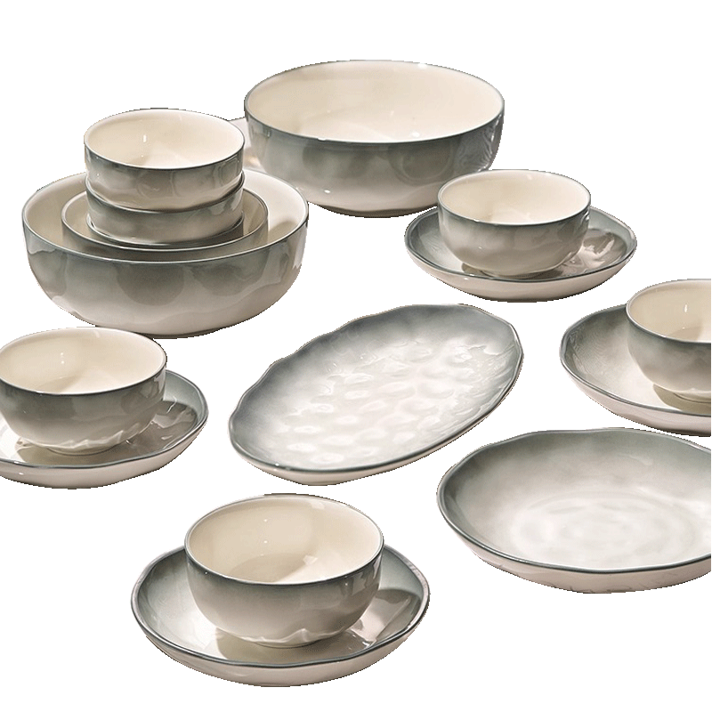 LOOKING HOME 24-Piece Underglaze Color Bowl Set, Home Dining Utensils, Complete Jingdezhen Bowl And Plate Set, High-Quality Bowls And Plates, Gift Set