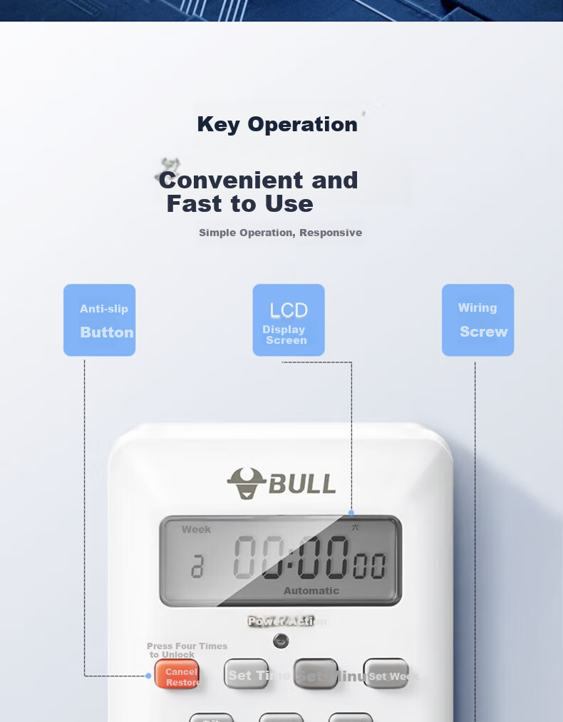 BULL Time Control Switch LKG-316T AC220V Suitable for Schools, Parking Lots, Shop Doors, Convenient Timed Control 8