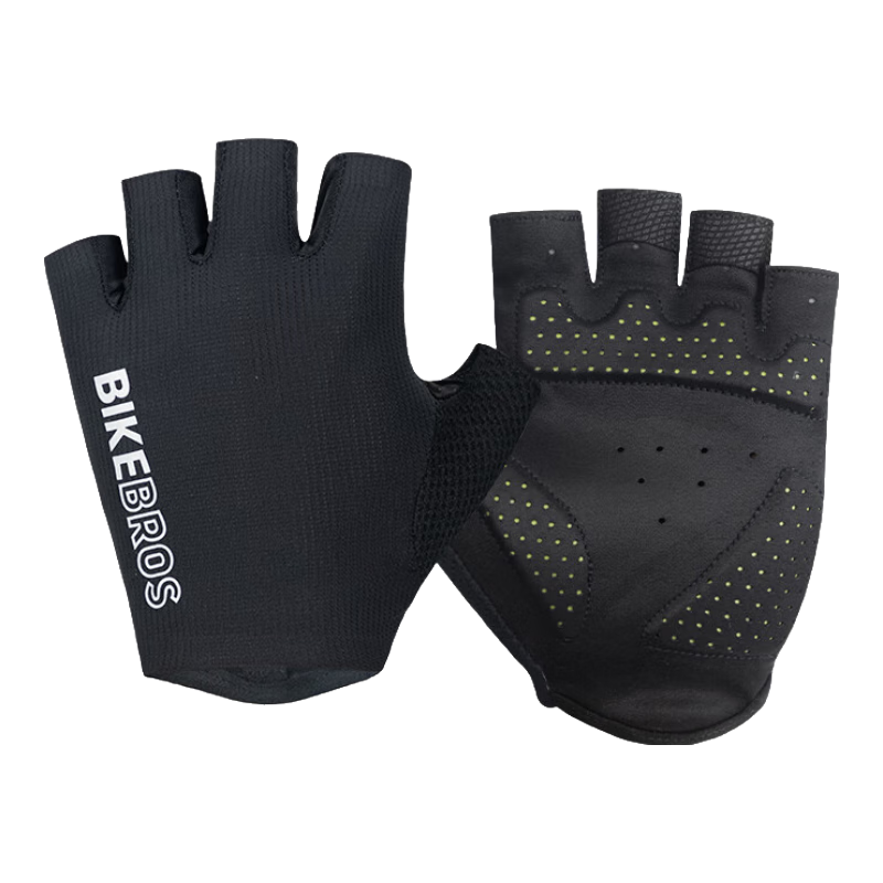 BIKEBROS Fingerless Cycling Gloves for Mountain And Road Bikes, Shock-Absorbing Summer Bicycle Sports Gloves, Black, XXL