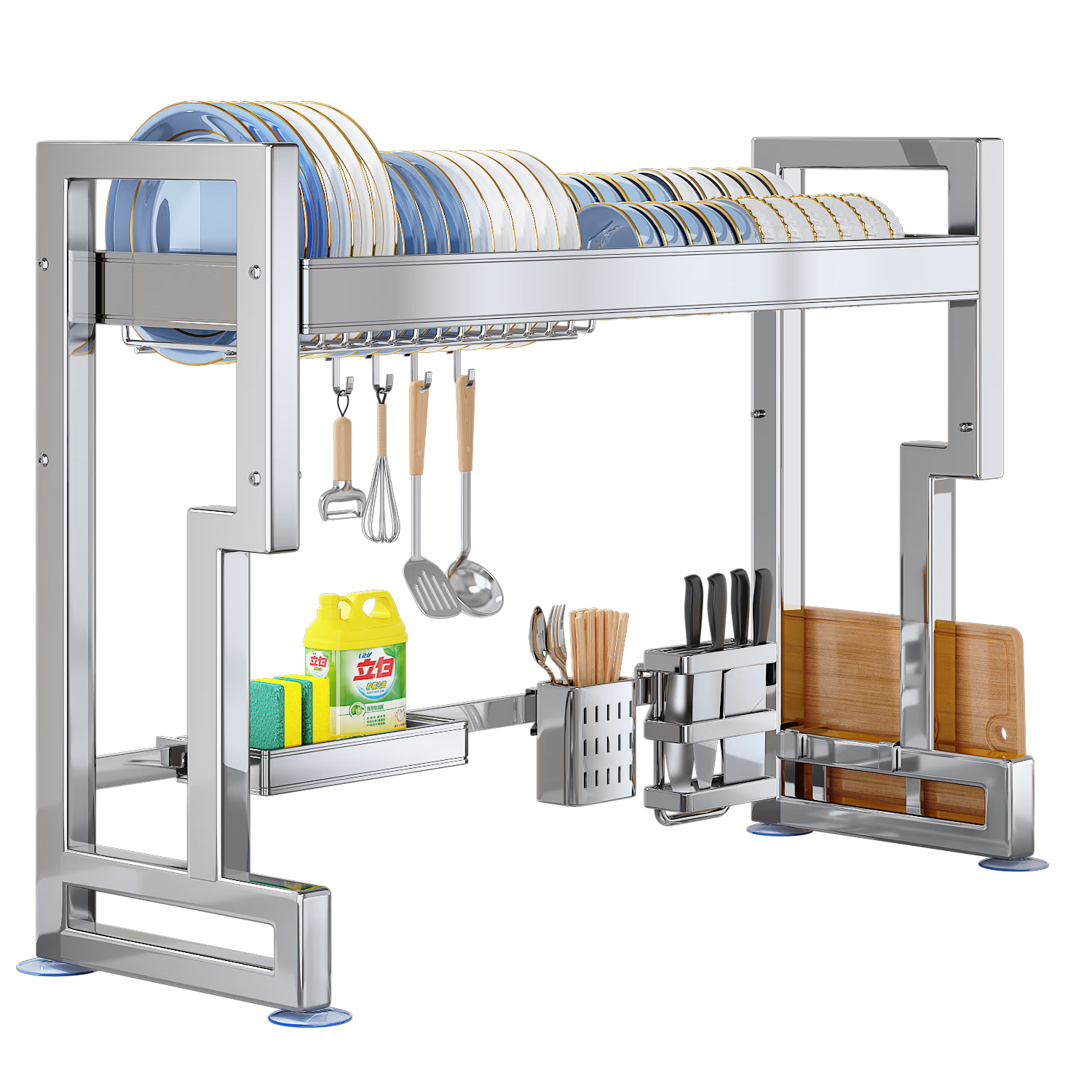Jiabangshu New Kitchen Sink Storage Rack Stainless Steel Sink Rack Draining Rack Dish Rack Single Layer 85cm