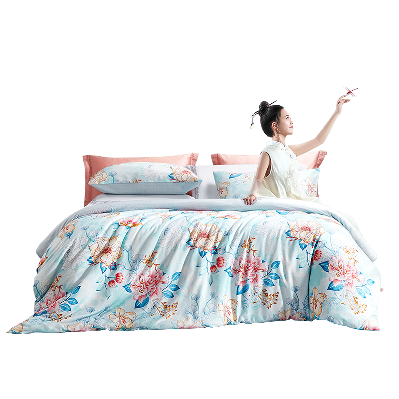 Fuanna Bedding Set 4-Piece 100% Cotton Printed Sheet Set Double Extra Large Duvet Cover 230x229cm Tianpiao