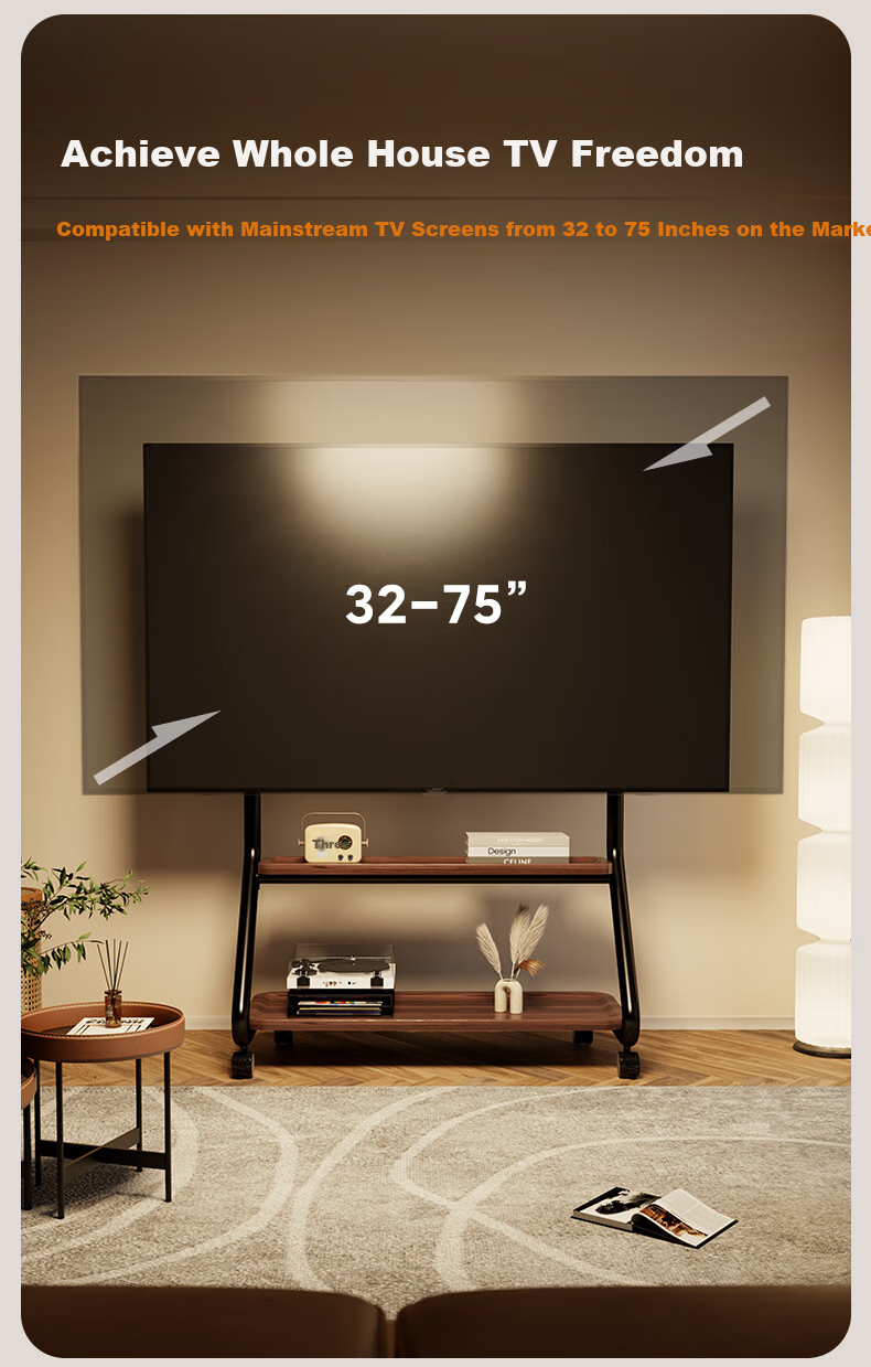 CABTE Twin Tower 50-100 Inch Mobile TV Stand Art Cart Floor-Standing TV Trolley, Black Model/Upgraded Pegboard Storage, Compatible with Multiple Brands 4