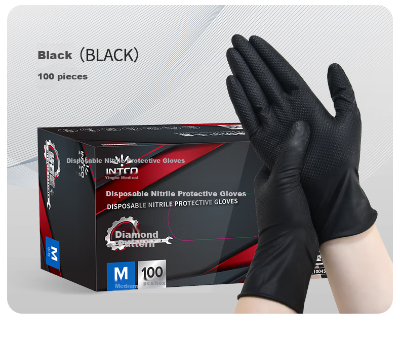 INTCO Diamond Pattern Nitrile Gloves, Extra Thick Durable Work Gloves, Orange, 30 Pieces/box, Size L 10