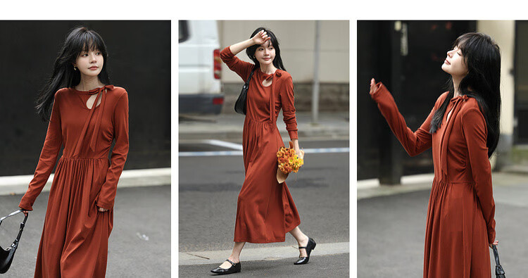 Mt [Xiguang Yingri] Spring And Autumn French Artistic Hollow-Out Strap Vintage A-Line Waist-Cinching Slimming Mid-Length Women's Dress 1