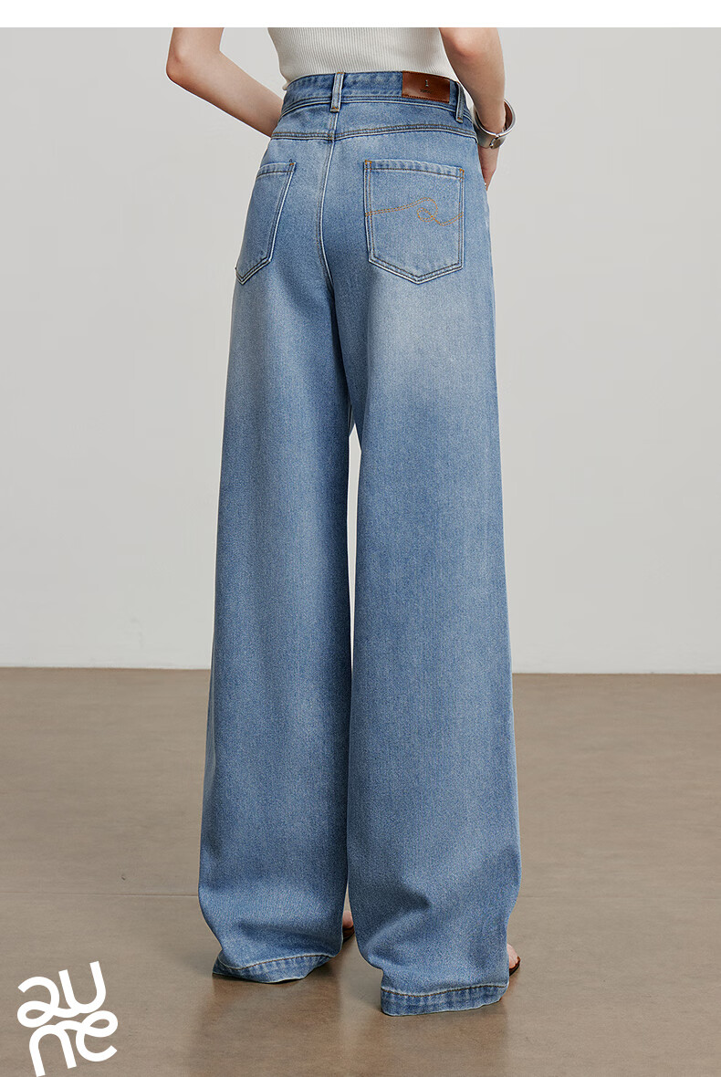 Chuyu Focus Acetate Puff Soft Denim Women's 2025 New Mid-Waist High Street Embroidered Wide-Leg Pants Sky Blue 28 13