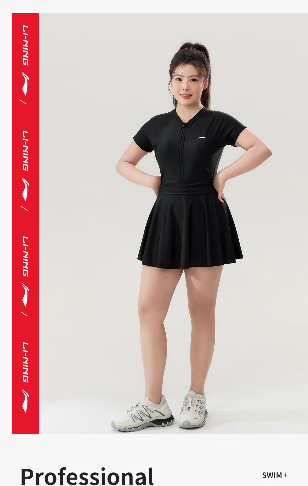 LI-NING Plus Size Women's Slimming Tummy Control One-Piece Swimsuit 2026 New Large Size Adult Hot Spring Swimwear for 200 Jin 19