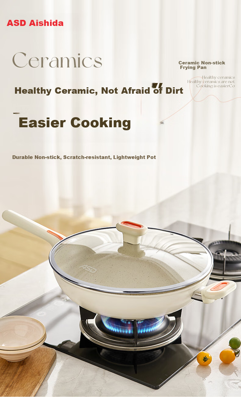 ASD Wok, Ceramic Non-Stick Frying Pan, Crystal Stone Flat Bottom Skillet, 32cm, Compatible with Gas And Induction Stoves, CL32T6WJ 1