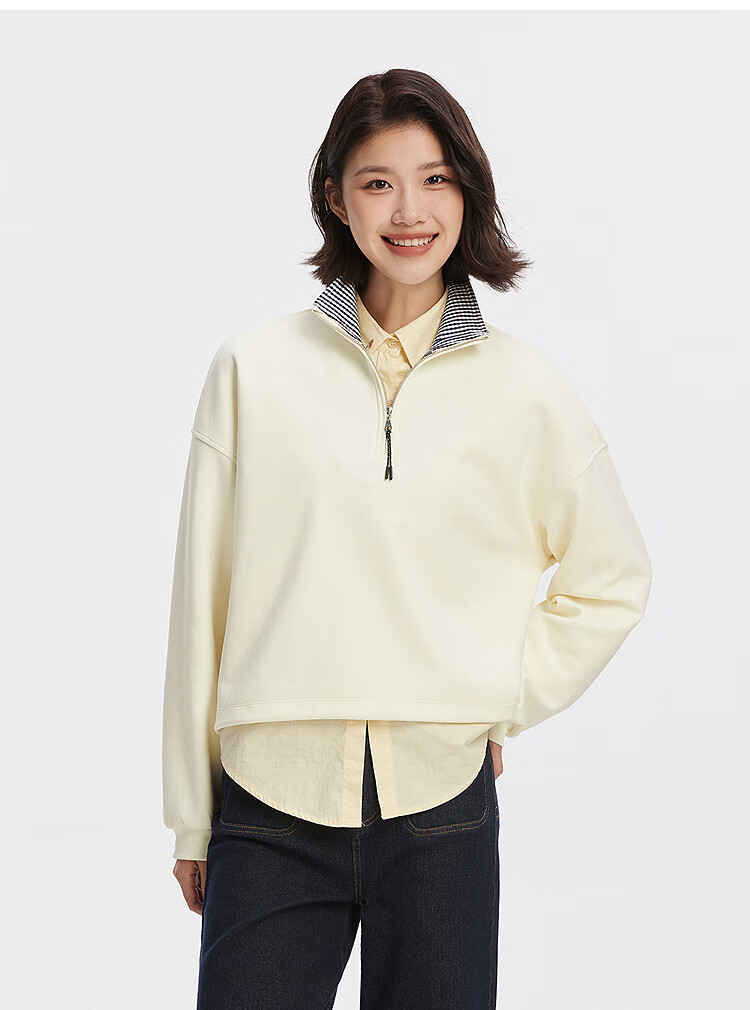 Semir Forest Soft Cotton Oversize Plaid Stand Collar Sweatshirt for Women 2025 Autumn Drawstring 101525116004 3