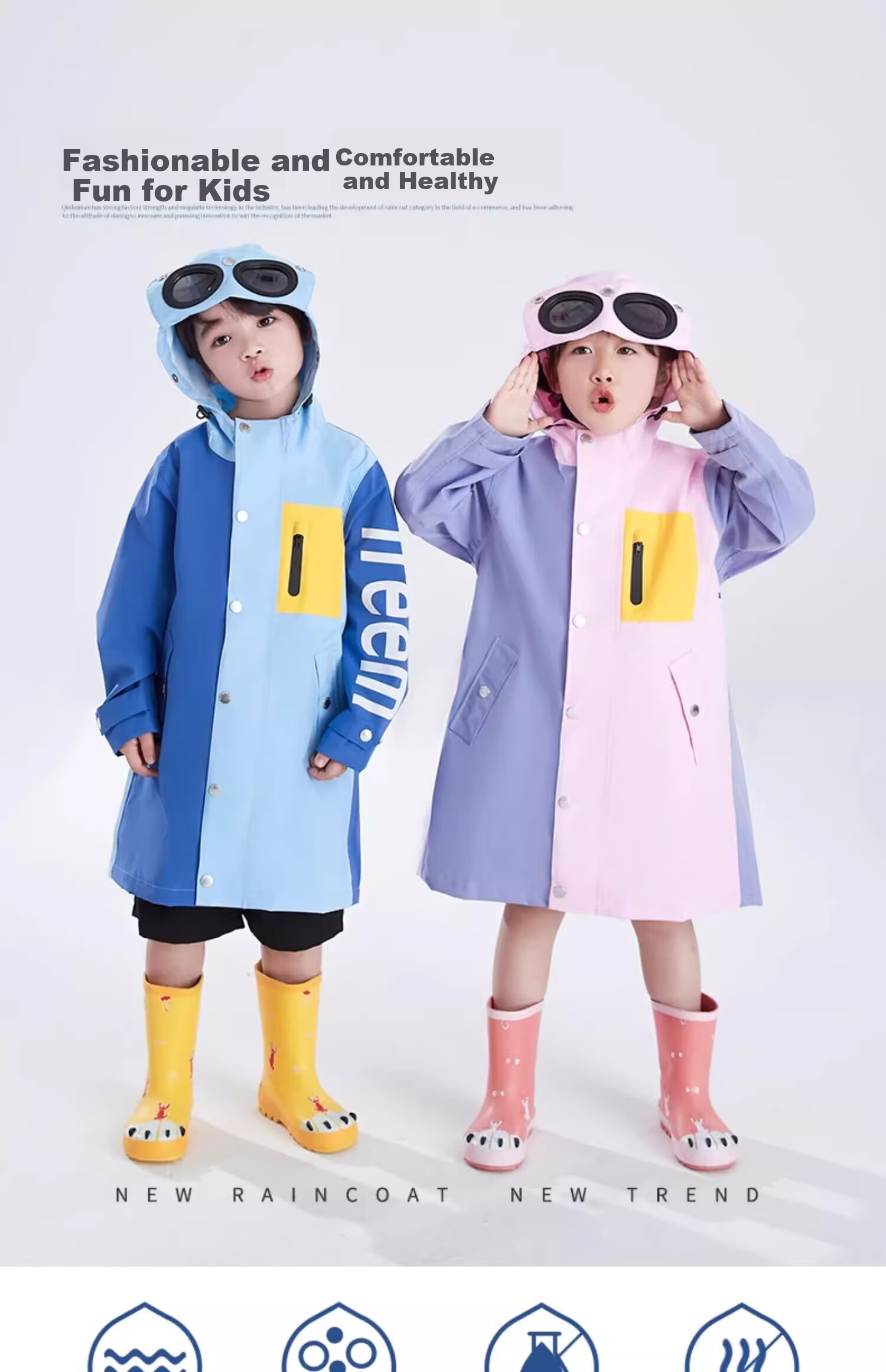 Qinfeimanyuyi Children's Long Raincoat, Full Body Waterproof, for Boys And Girls, Students, Sun And Rain Dual-Use, Extended Foot Coverage, Illusion Purple & Peach Pink, 2XL, Heavy Rain Protection, Essential for School Opening, Ages 6-12 1