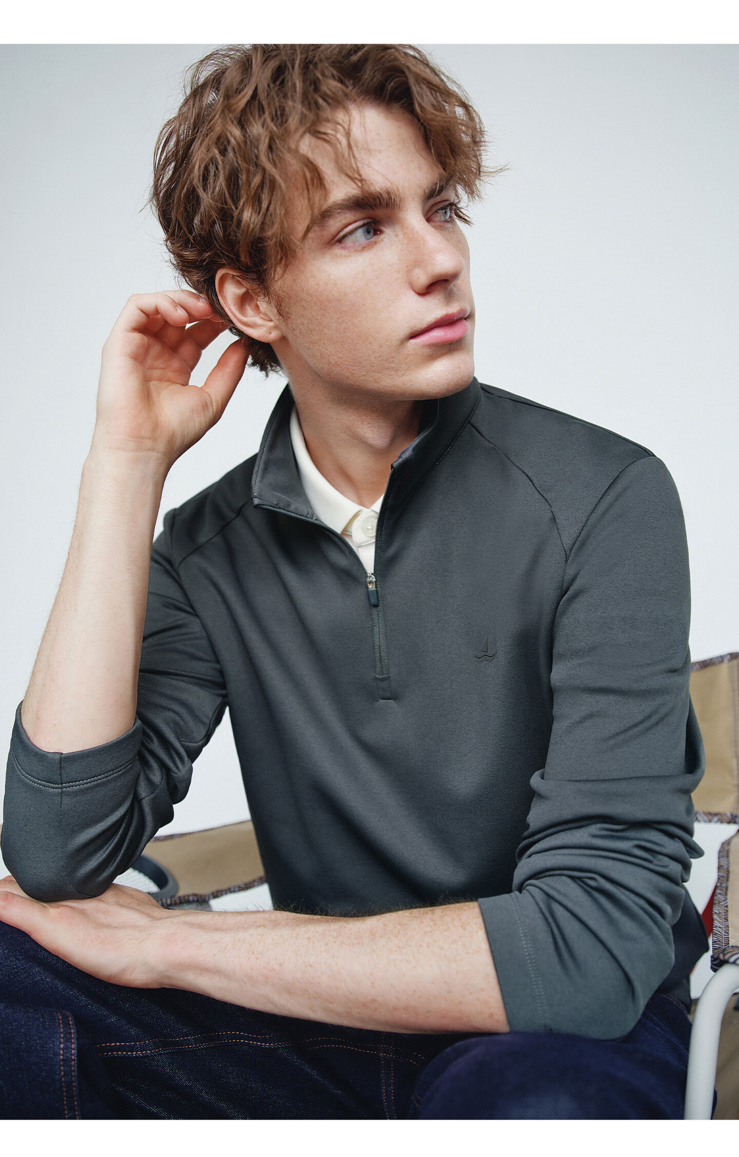Navigare Celebrity-Inspired Small Sailboat Men's Half-Zip Brushed Casual Sweatshirt Inner Layer Top 1135845304 41