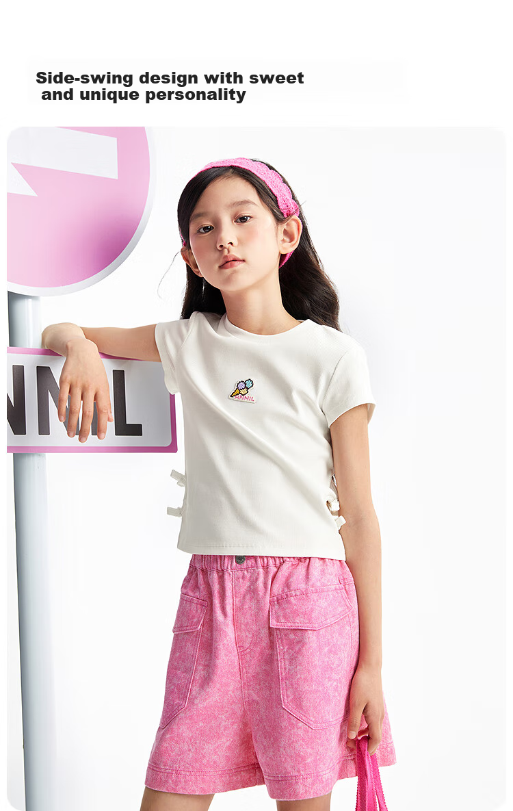 Annil Girls' Round Neck Short-Sleeve T-Shirt, 2025 Summer New Casual Elastic Slim-Fit Cute Fashionable Stretchy Top 2