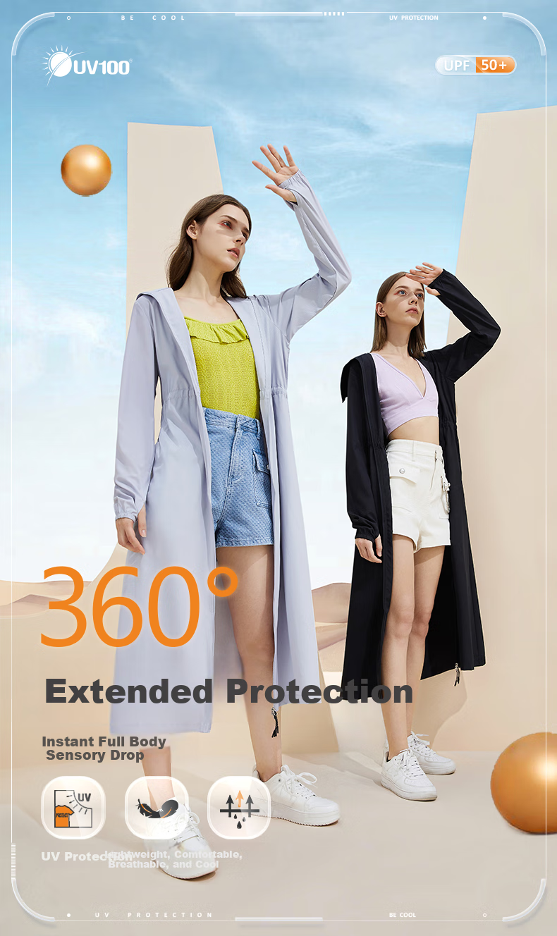 UV100 Long Sun Protection Jacket for Women, Spring And Summer Cycling UV Protection Sports Lightweight Breathable Sun Protection Clothing 20074 Dark Night Black M 1