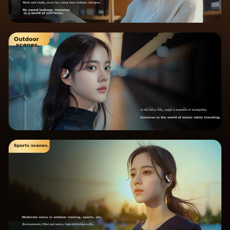 Aiwa AW35 Luxury Leather Texture Bluetooth Ear Hook Open-Ear Sports Running Long Battery Life Headset for Apple Huawei Phones White 16