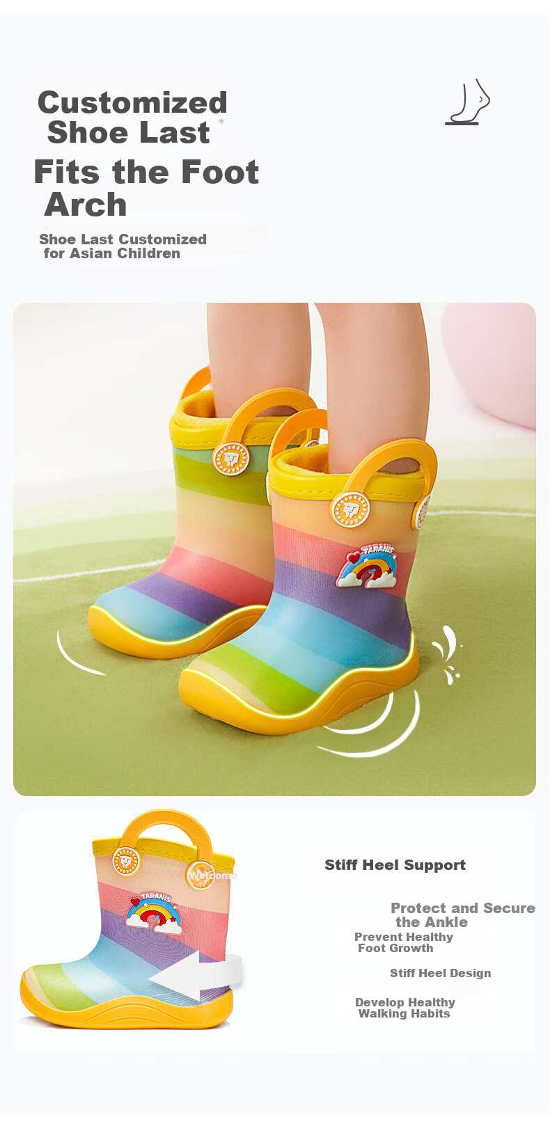 TARANIS Kids Rain Boots Boys Soft Sole Non-Slip Water Shoes Girls Yellow/Color Size 28 5