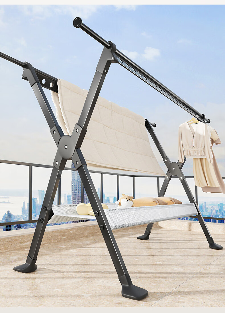 Jing Jiayi Foldable Floor Clothes Drying Rack Carbon Steel Home Balcony Laundry Rack Quilt Drying Rack Hanger 3