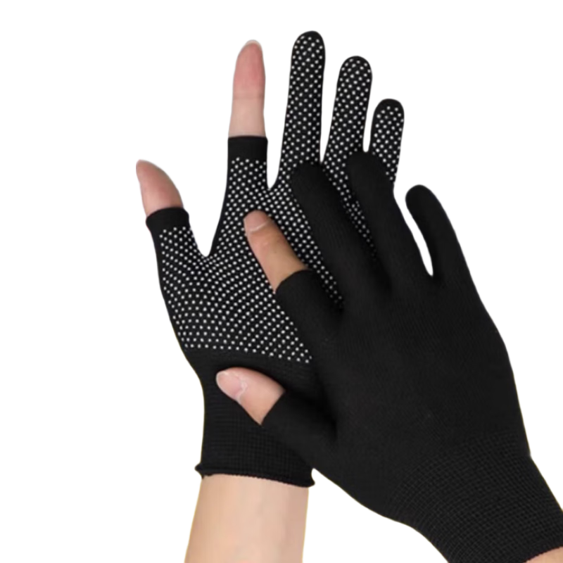 BAIGE Dot Glue Two-Finger Work Gloves 20 Pairs Nylon PVC Anti-Slip Wear-Resistant Courier Sorting One Size Black Two-Finger Nylon Dot Gloves