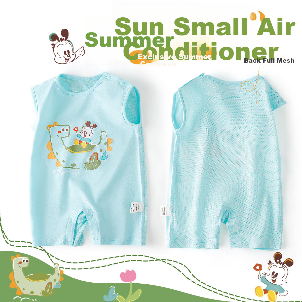BOBDOG Baby Romper, Class A Pure Cotton Breathable Mesh, Small Age Outdoor Wear, Onesie, Baby Summer Clothing
