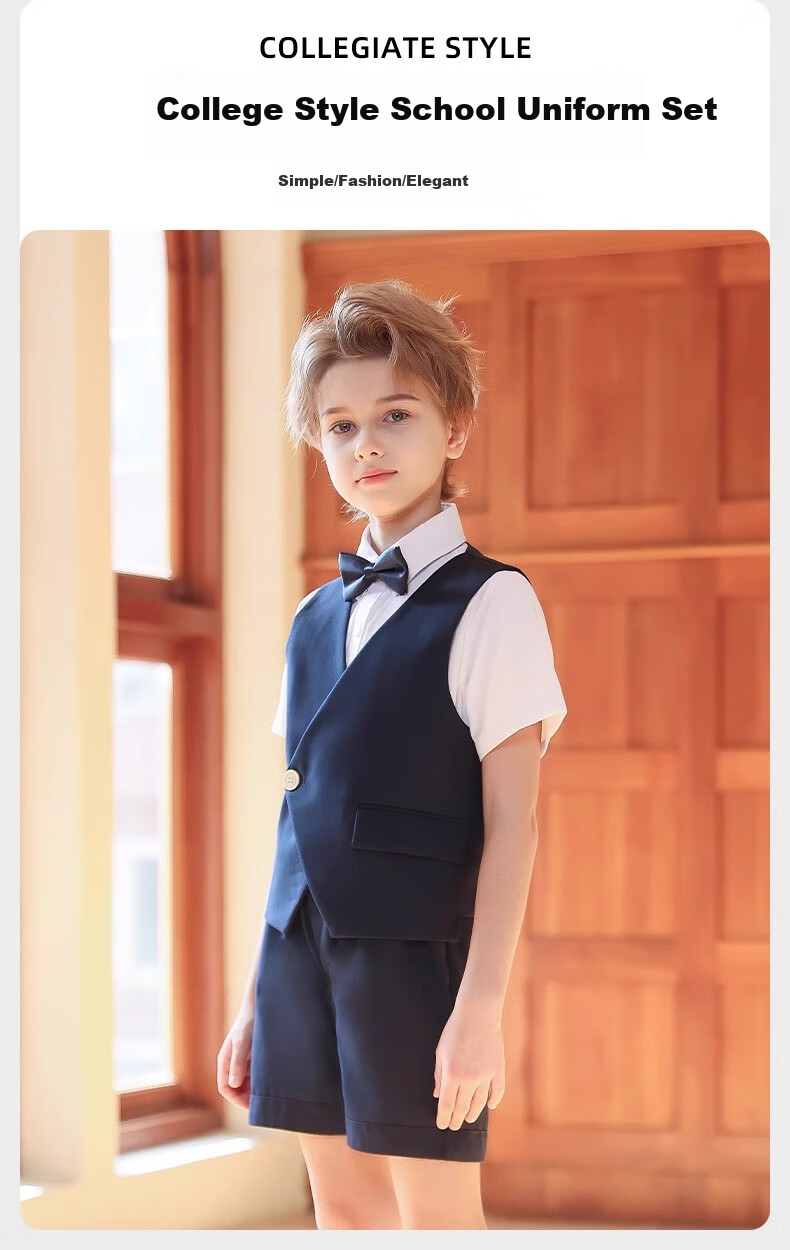 Yinuofang Children's Suit Set, Summer Style, Navy Blue, Flower Boy Suit, Piano Performance Host Flower Boy Formal Wear Suit 1