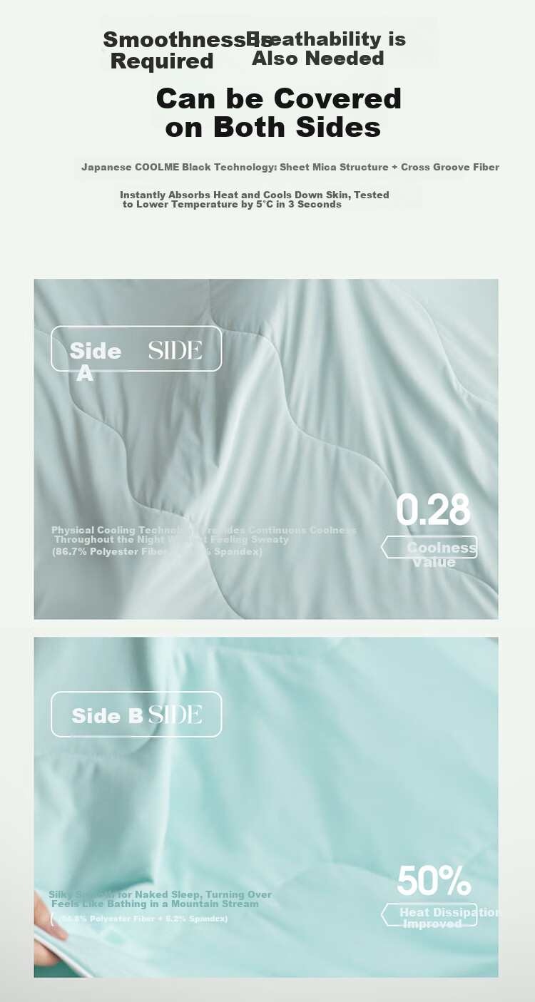 LIIESEN [Japanese Original] COOLME Cooling Air Conditioning Quilt, Antibacterial Single Bedding, Summer Quilt, Summer Cool Quilt, Size 2.0 8