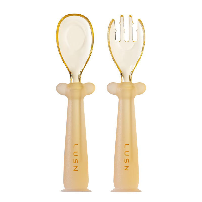 LUSN PPSU Baby Spoon, Self-Feeding Spoon for Learning to Eat, Training Spoon for Eating, Children's Supplementary Food Utensils, Yuanbao Fork And Spoo