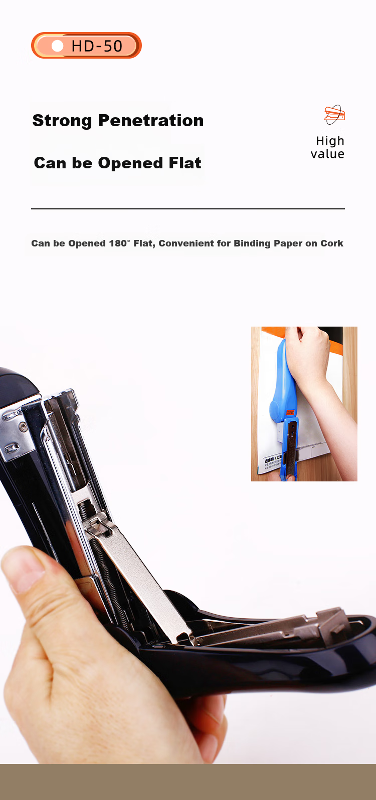 MAX HD-50 Portable Low-Effort Stapler with Rotatable Binding Plate, Suitable for Business Finance Students Office Supplies, Can Staple 2-30 Pages, Compatible with NO.3-1M Staples, Gray 1