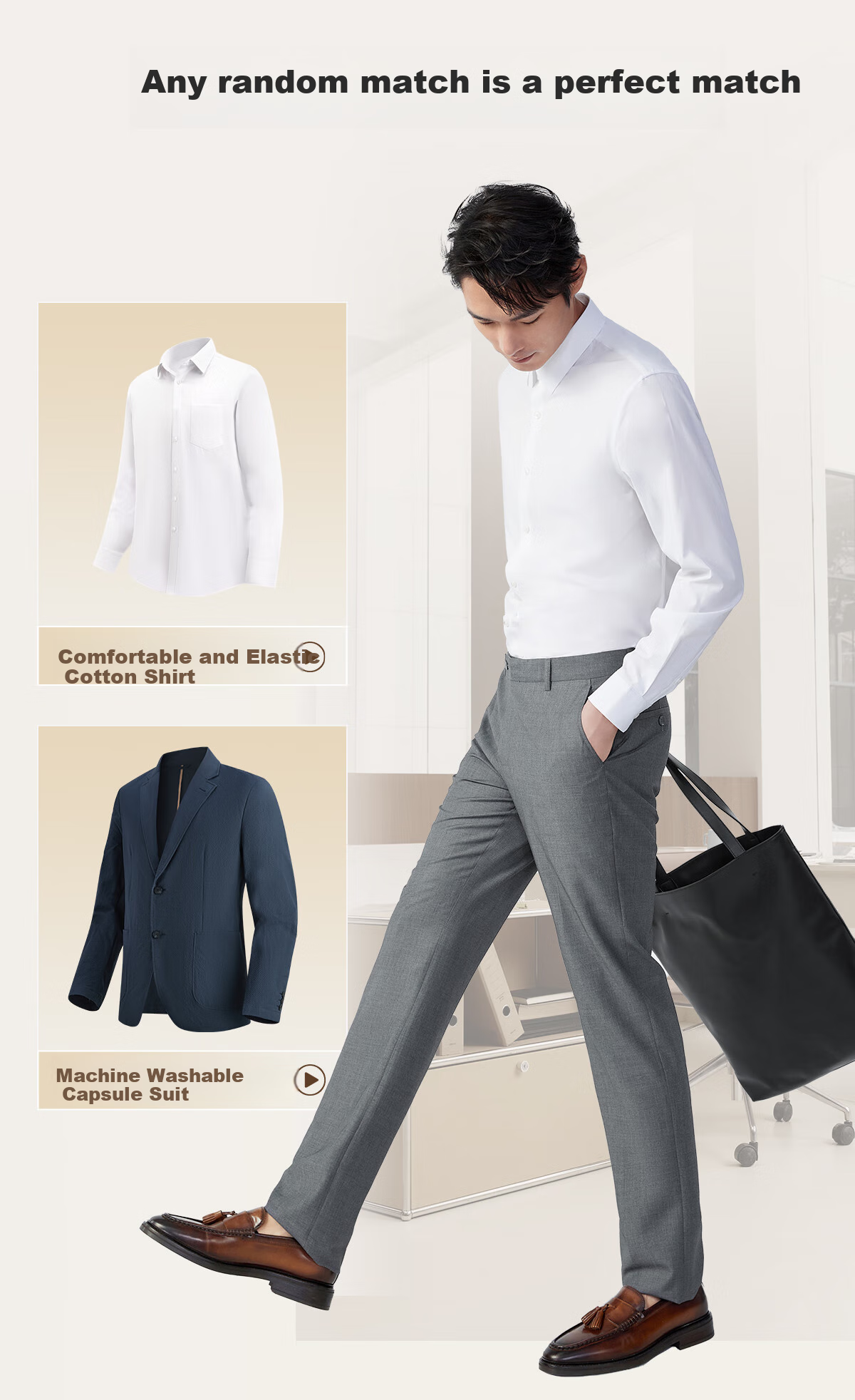 Hodo [No Tailoring Required, No Ironing Needed] Men's Business Straight-Leg Trousers, All-Season Navy Blue, Size 32 5