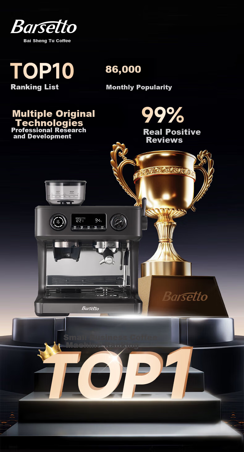 Barsetto [Brand Subsidy 15%] Baisengtu V1 Semi-Commercial Coffee Machine, Small Home Use Fully Automatic Dual Heating Italian Milk Frother Electric Fresh Ground Bean Grinder All-In Machine - Black 2