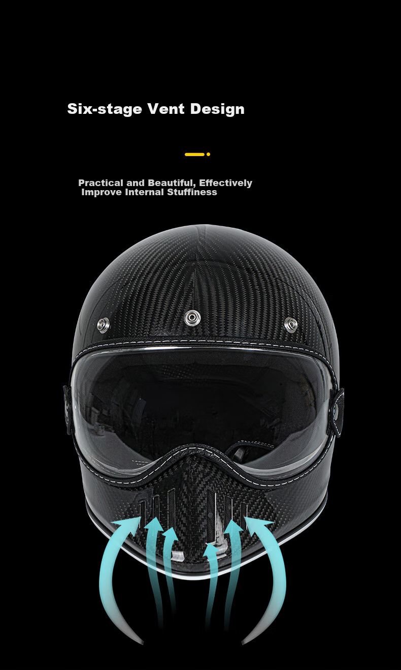 MYARMOR Carbon Fiber Full-Face Anti-Fog Goggles, Personalized Motorcycle Helmet, Lightweight Vintage All-Season Universal Motorcycle Helmet for Men And Women, Glossy Black XL (58-60) 13