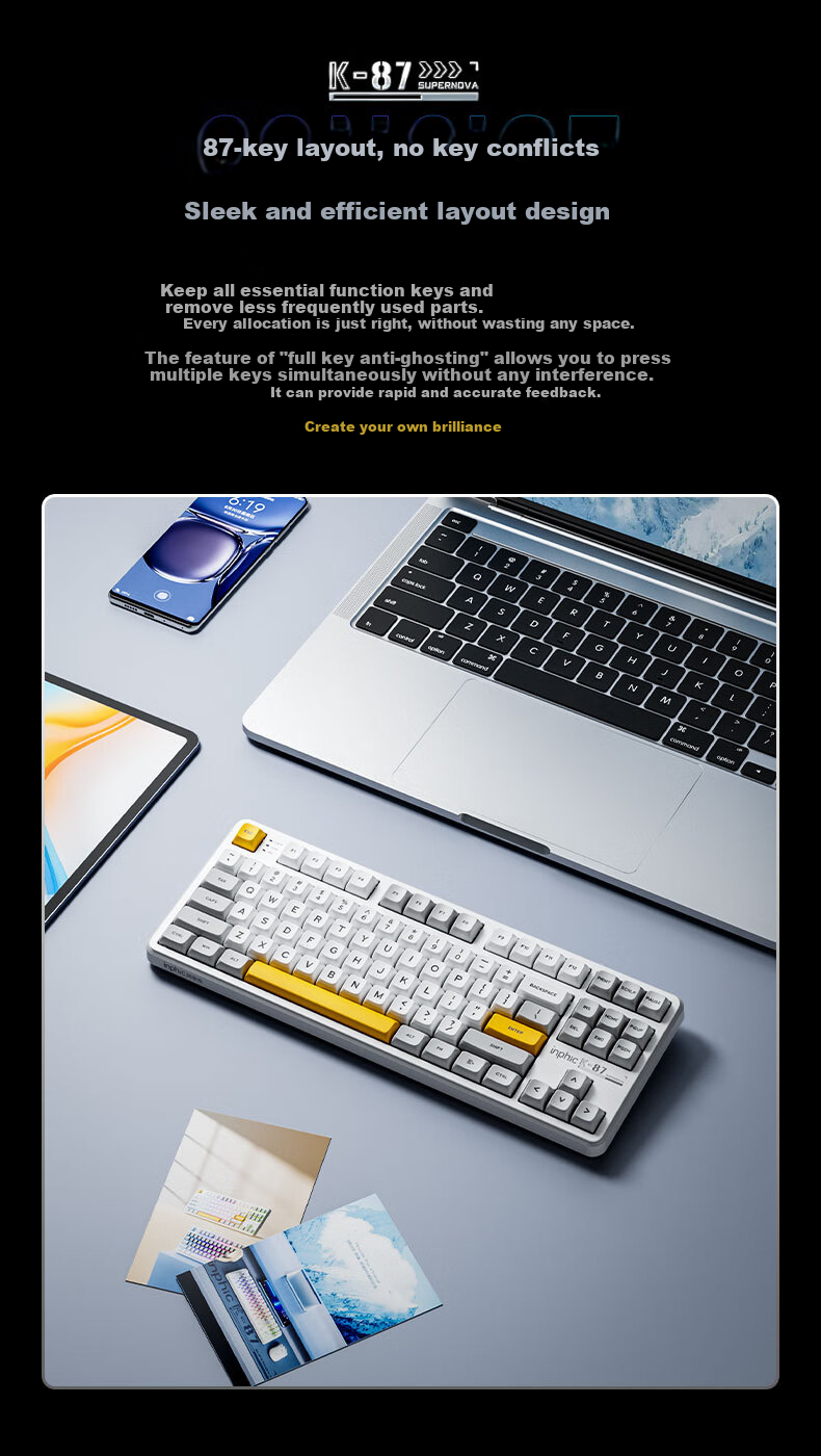 INPHIC K87PRO Wireless Mechanical Keyboard Wired 87-Key Bluetooth Tri-Mode Gasket Custom Full-Filled Side-Engraved HIFI Gaming Esports Office Silver 11