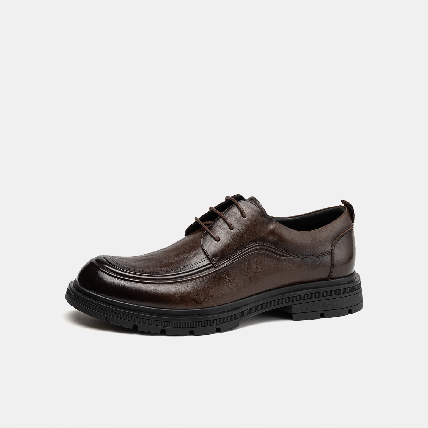 Aokang Men's Shoes, Autumn New Style, Business Casual, Wrinkled Texture, Fashionable Lace-Up Leather Shoes, Brown, Size 42
