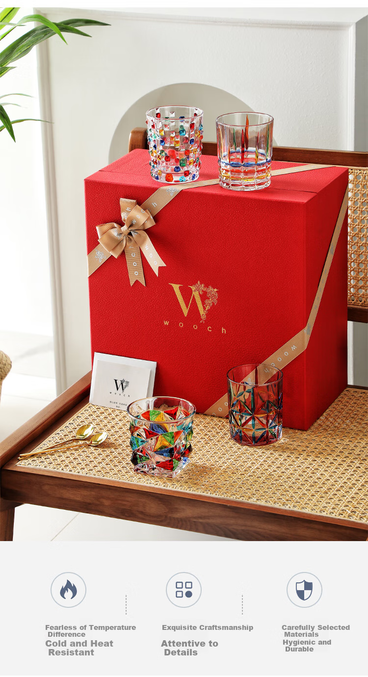 WOOCH High-Value Painted Gemstone Glass Cup Set, Couple Gift Box, Wedding Present, Newlywed Souvenir, Housewarming Gift 2