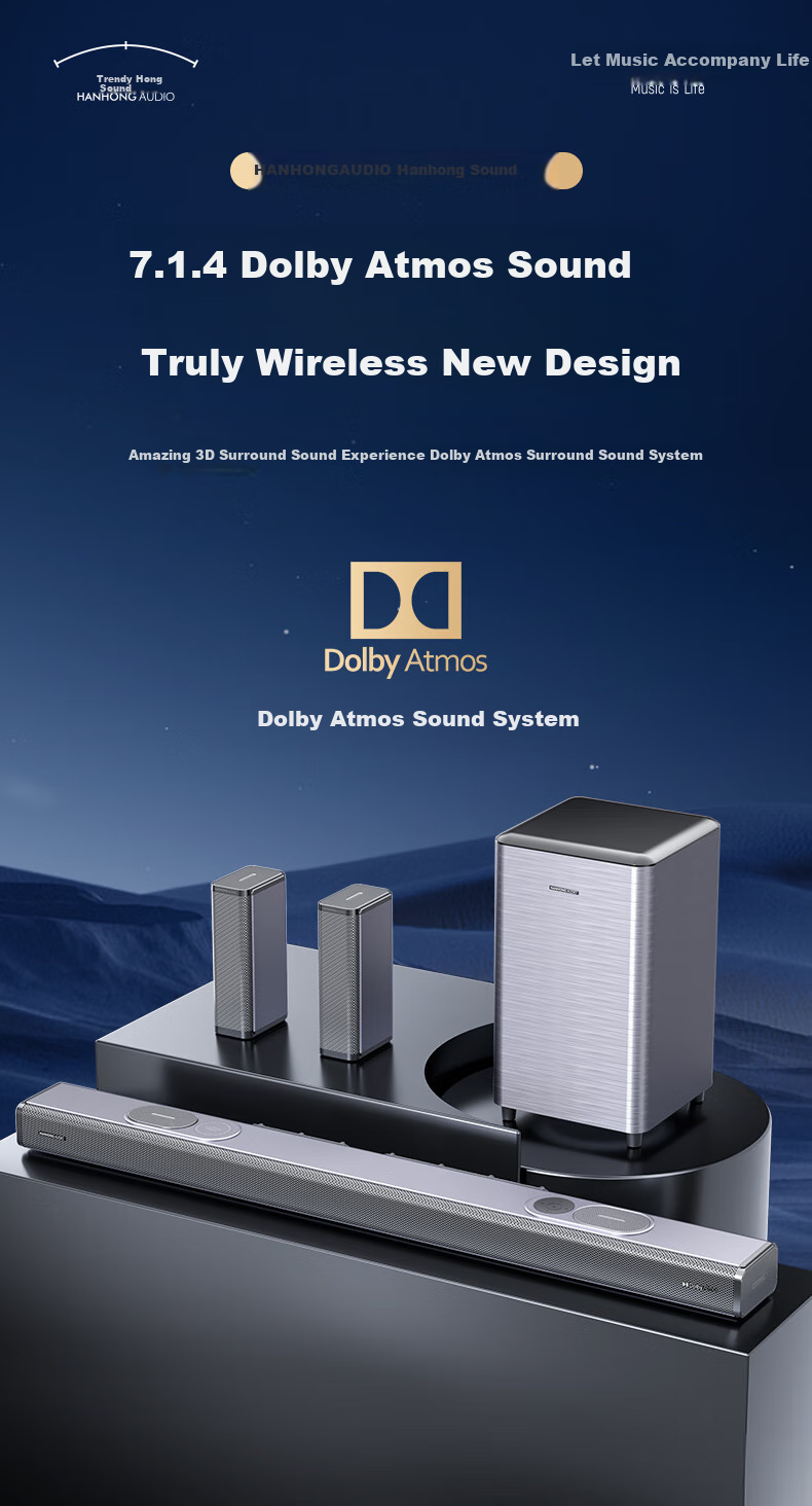 HANHONG_AUDIO 102AT7 TV Soundbar, Home Theater, Dolby Atmos 7.1.4, Sky Channel, Bluetooth Speaker, Rear Surround, High-Power Subwoofer, Home Indoor Audio System 1