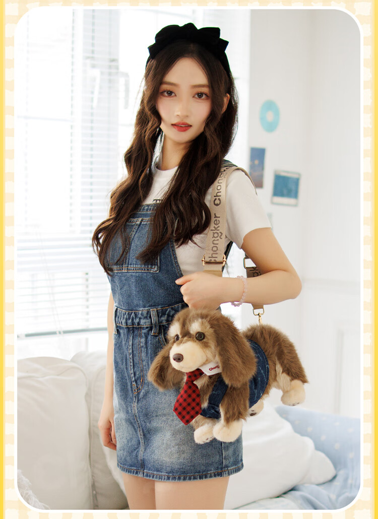 Chongke [Huang Zihongfan's Style] Pet Sausage Dog Handbag, Plush Stuffed Animal Shoulder Bag, Birthday Gift for Girls 10