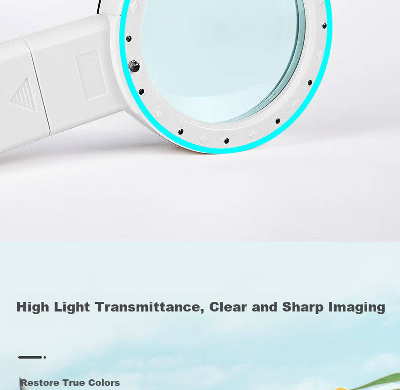 BIJIA Ultra-High Magnification Optical Handheld Magnifying Glass, White with LED Light, 100MM High-Definition Reading And Learning Magnifier for Authenticatio 7