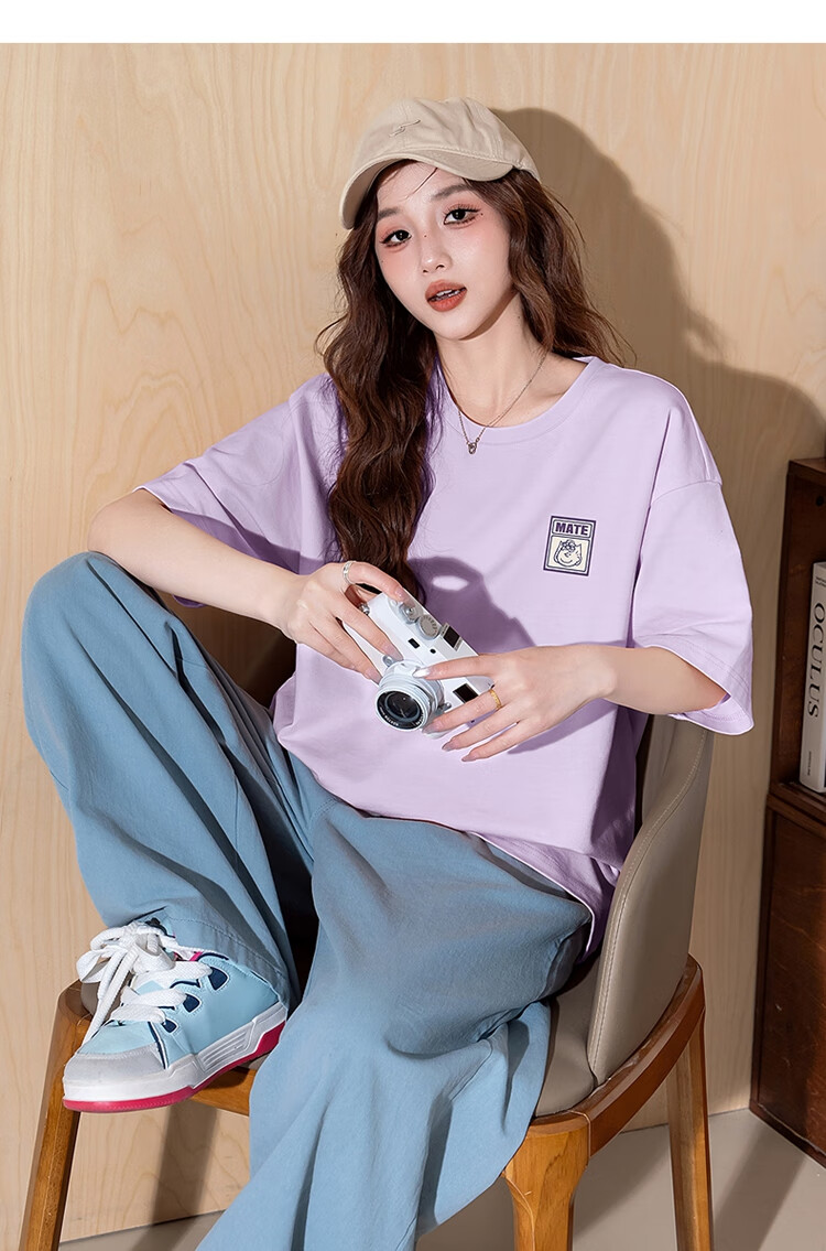 TonLion 2025 Summer Women's Snoopy Collaboration Mid-Length Short Sleeve T-Shirt 15