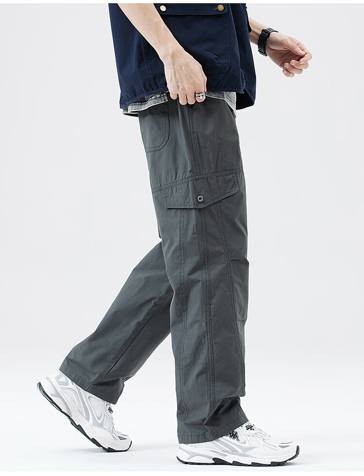 JEEP Ice Silk Pants for Men, Workwear Style, Spring And Summer Tactical Casual Trousers, Loose-Fitting Trendy Men's Pants, Gray, 4XL 9
