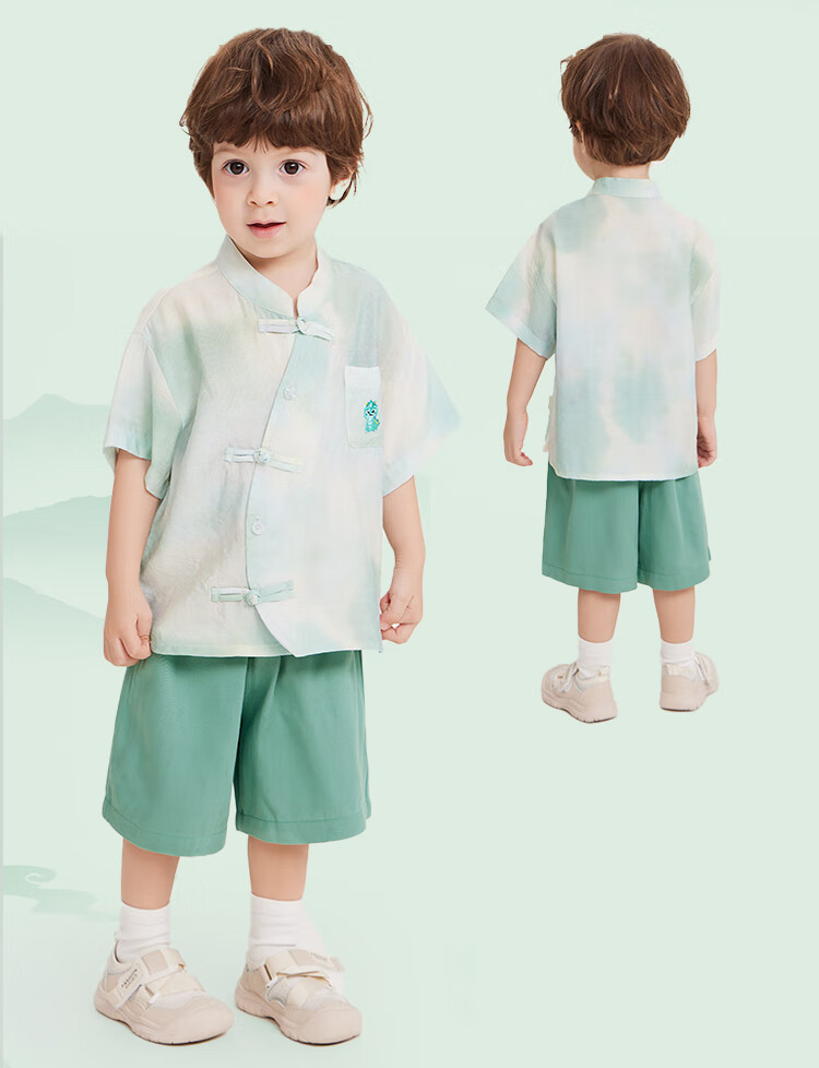 Ciciibear [Dragon Boat Festival New Chinese-Style Lotus Wrinkle] Ciciibear Baby Traditional Chinese Costume Set for Boys And Girls, Summer Children's First Birthday Party Dress 4