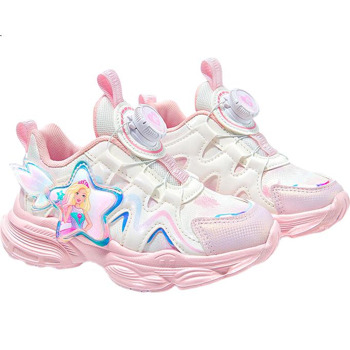 Barbie Girls' Spring And Autumn Single-Lining Princess-Style Sneakers with Rotary Buckle for Running, DA6703 Pink Size 30