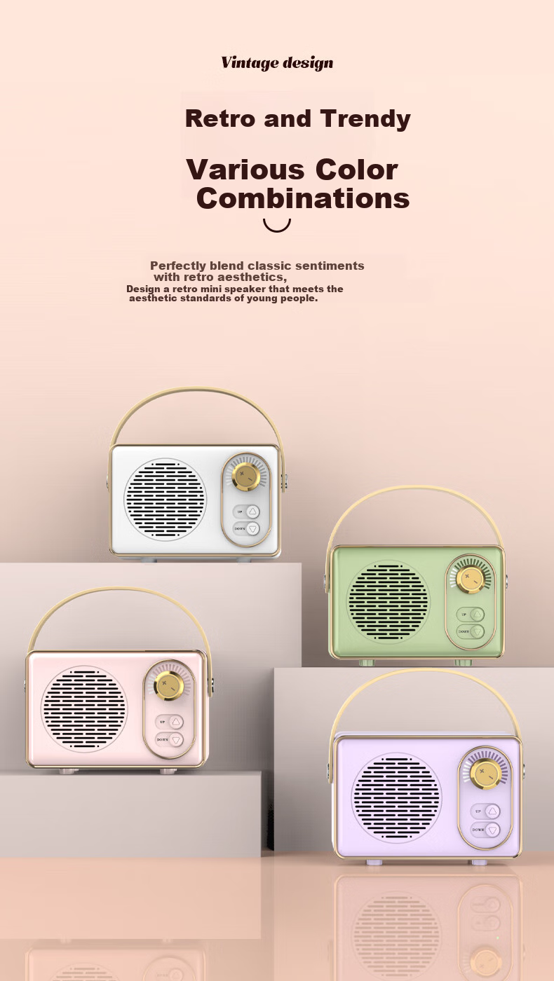 Weizhi Wireless Portable Bluetooth Speaker, Cute Retro Mini Sound System for Home Use, Metal Subwoofer DZ-004 White 10