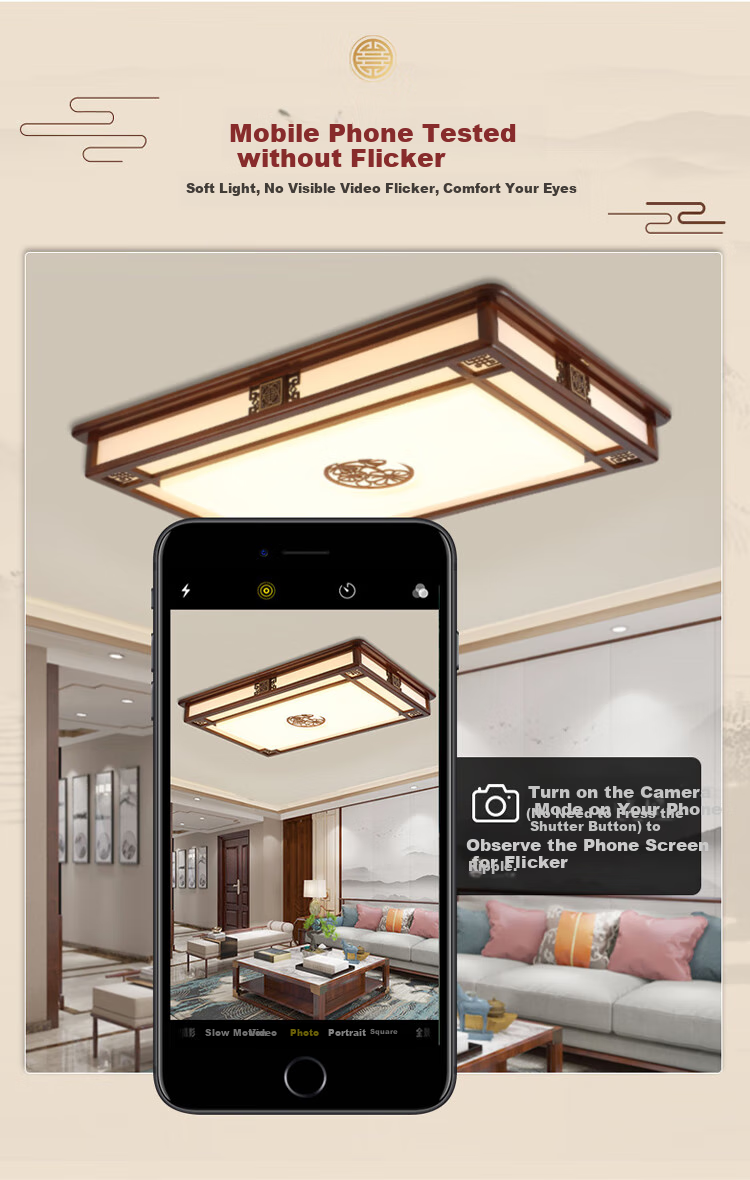 NVC New Chinese-Style Ceiling Light, Three-Color Dimming, 36W, Ink Blue Mountain Classical Wood Art, Antique Style Bedroom Lighting Fixture 5