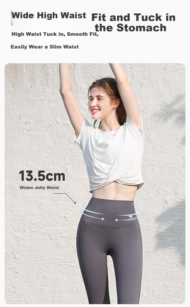 CAMEL Sun Protection Shark Leggings for Women, Elastic Yoga Fitness Running Sports Pants Y25CY1L7005 Phantom Black L 6