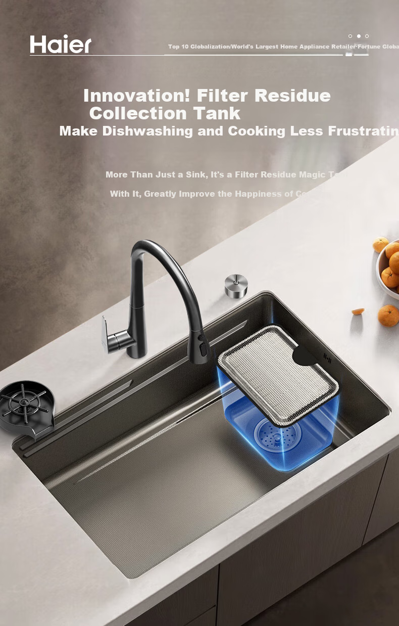 Haier Large Single Sink, Kitchen Thickened 304 Stainless Steel Vegetable Washing Basin, Integrated Hand-Washing Sink, Food Prep Sink with Strainer 4