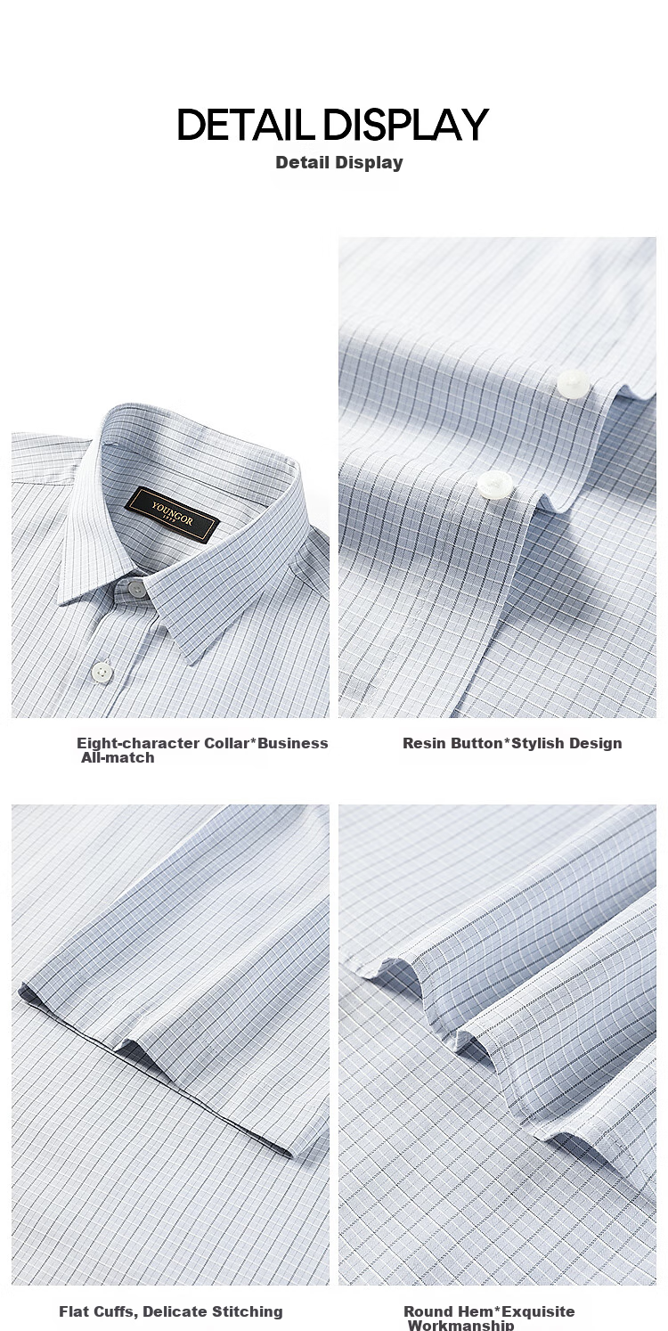 YOUNGOR Summer Youth Business Casual High-End Plaid Short-Sleeve Shirt, Gray Plaid, Size 38 17