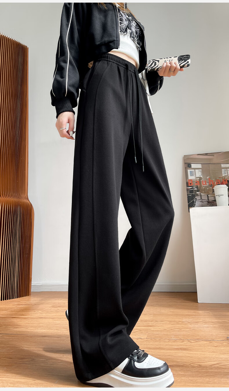 Xueqiman Women's Diagonal Patchwork Wide-Leg Pants Spring Autumn Straight-Leg Sports Trousers High-Waist Casual Slimming Draped Pants for Petite Women 6