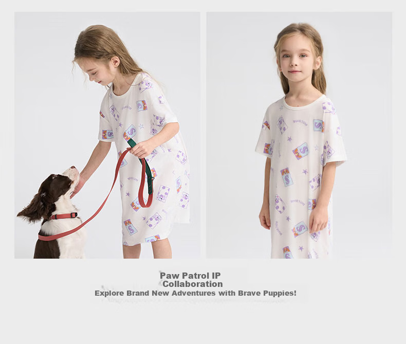 Aimer Kids Girls' Pajamas, Zero-Carbon Lanine Modal Short-Sleeve Nightgown, Summer Cool-Touch Sleepwear, Purple Striped, Size 110 2