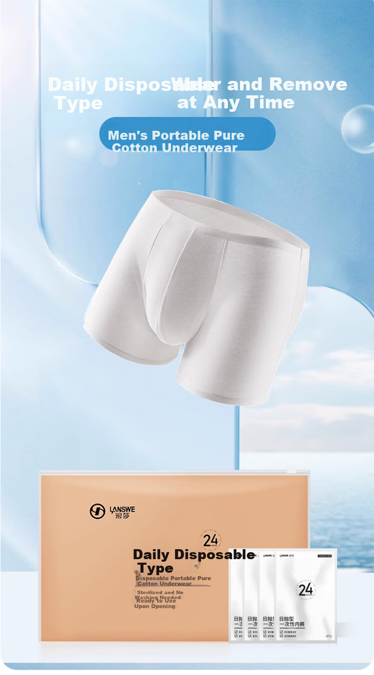 LangSha Disposable Men's Underwear, Pure Cotton Boxer Briefs, No-Wash, Sterilized, for Business Trips, Travel, And Vacations, Individually Packaged 1