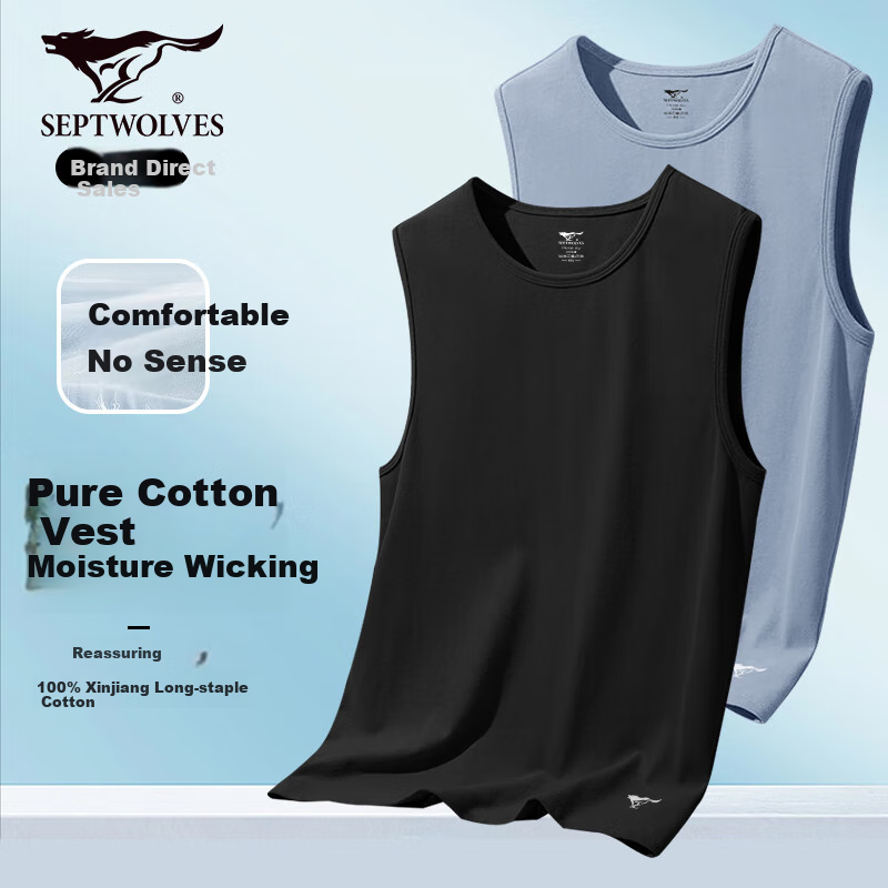 SEPTWOLVES [100% Cotton Soft Comfortable] Wide Shoulder Tank Top for Men, Pure Cotton Undershirt Sleeveless T-Shirt, Sports Fitness Vest Sweat Shirt