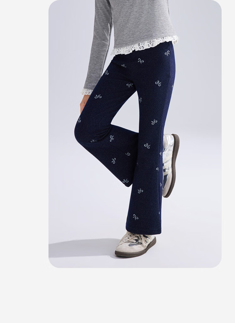 ASK JUNIOR Kids Pants 2026 Autumn Jacquard Denim Jeans Girls Casual Long Pants Flared Dark Blue 140 15